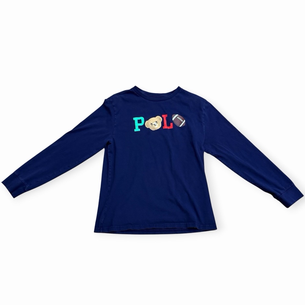 Polo Ralph Lauren Boys Blue Long Sleeve Graphic Tee Youth L (14-16)